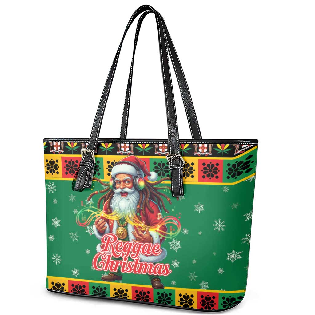 Jamaica Christmas Leather Tote Bag Reggae Santa with Dreadlocks Design - Wonder Print Shop
