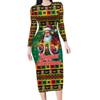 Jamaica Christmas Long Sleeve Bodycon Dress Reggae Santa with Dreadlocks Design - Wonder Print Shop