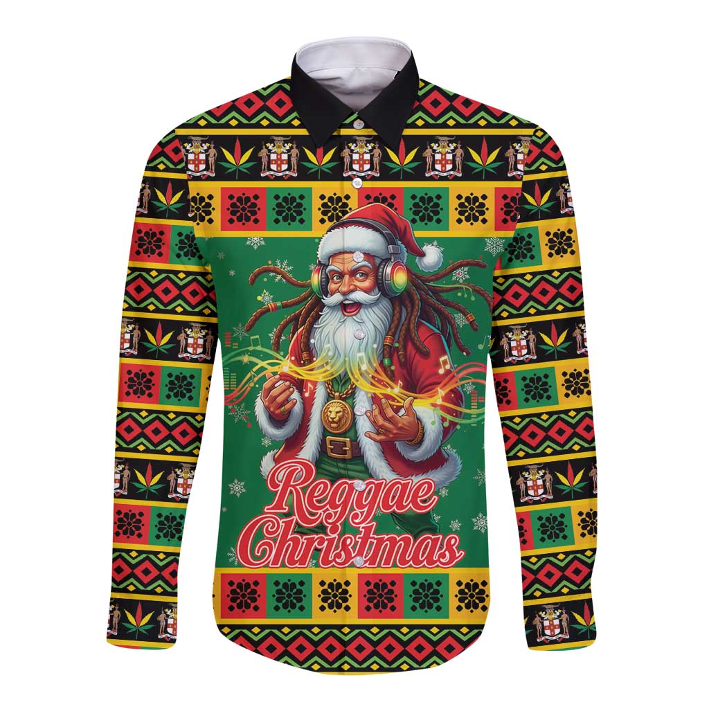 Jamaica Christmas Long Sleeve Button Shirt Reggae Santa with Dreadlocks Design - Wonder Print Shop