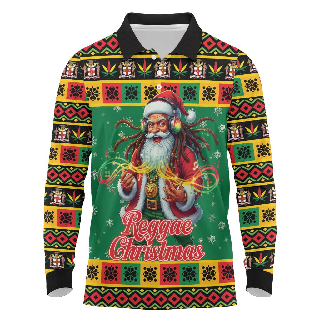 Jamaica Christmas Long Sleeve Polo Shirt Reggae Santa with Dreadlocks Design - Wonder Print Shop