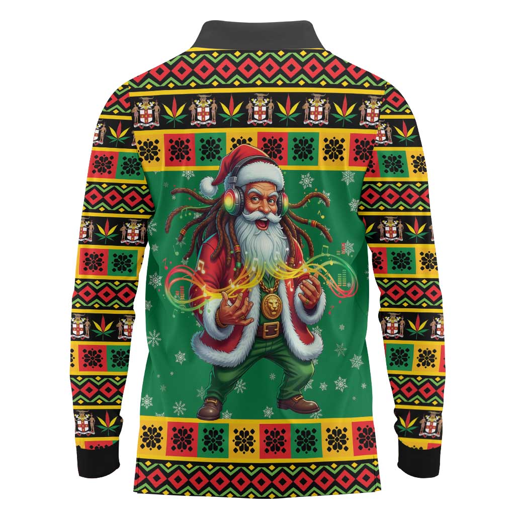 Jamaica Christmas Long Sleeve Polo Shirt Reggae Santa with Dreadlocks Design - Wonder Print Shop