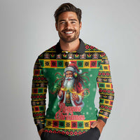 Jamaica Christmas Long Sleeve Polo Shirt Reggae Santa with Dreadlocks Design - Wonder Print Shop