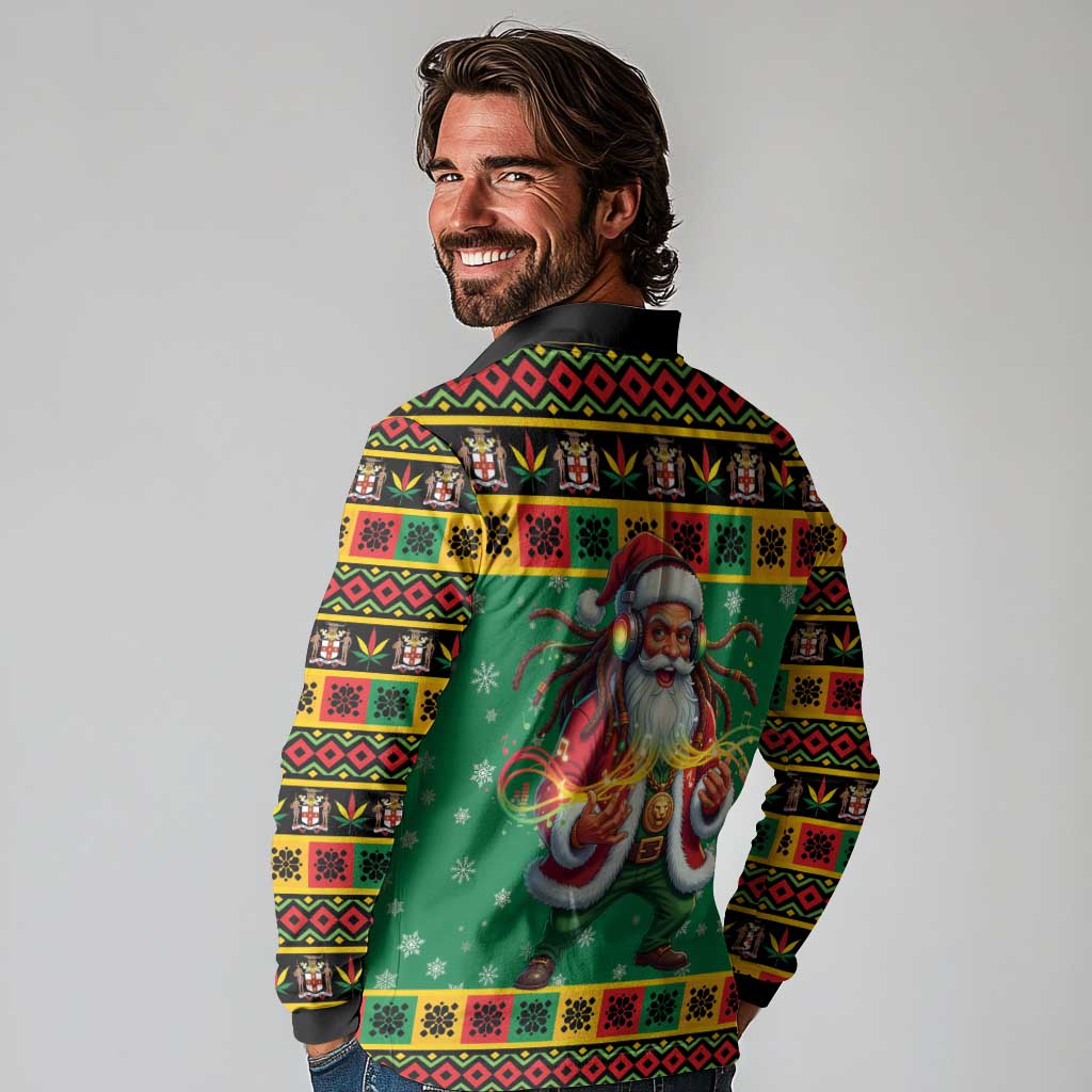 Jamaica Christmas Long Sleeve Polo Shirt Reggae Santa with Dreadlocks Design - Wonder Print Shop