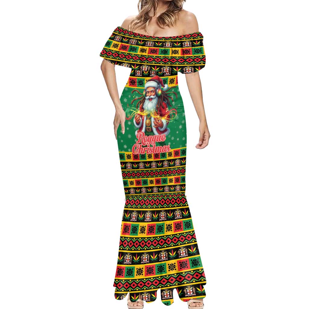 Jamaica Christmas Mermaid Dress Reggae Santa with Dreadlocks Design - Wonder Print Shop