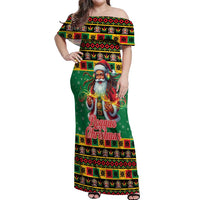 Jamaica Christmas Off Shoulder Maxi Dress Reggae Santa with Dreadlocks Design - Wonder Print Shop