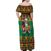 Jamaica Christmas Off Shoulder Maxi Dress Reggae Santa with Dreadlocks Design - Wonder Print Shop