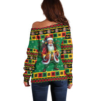 Jamaica Christmas Off Shoulder Sweater Reggae Santa with Dreadlocks Design - Wonder Print Shop