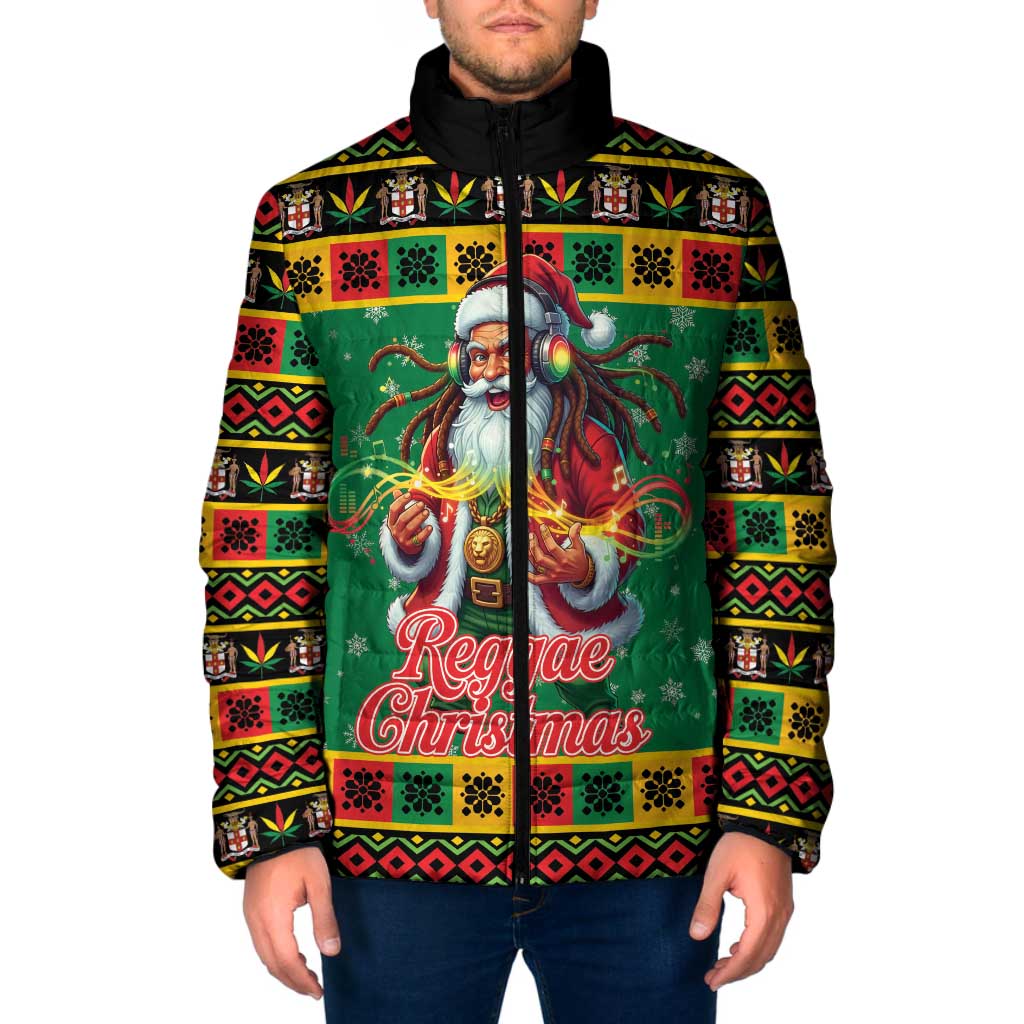 Jamaica Christmas Padded Jacket Reggae Santa with Dreadlocks Design - Wonder Print Shop