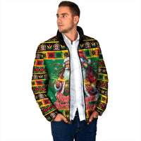 Jamaica Christmas Padded Jacket Reggae Santa with Dreadlocks Design - Wonder Print Shop