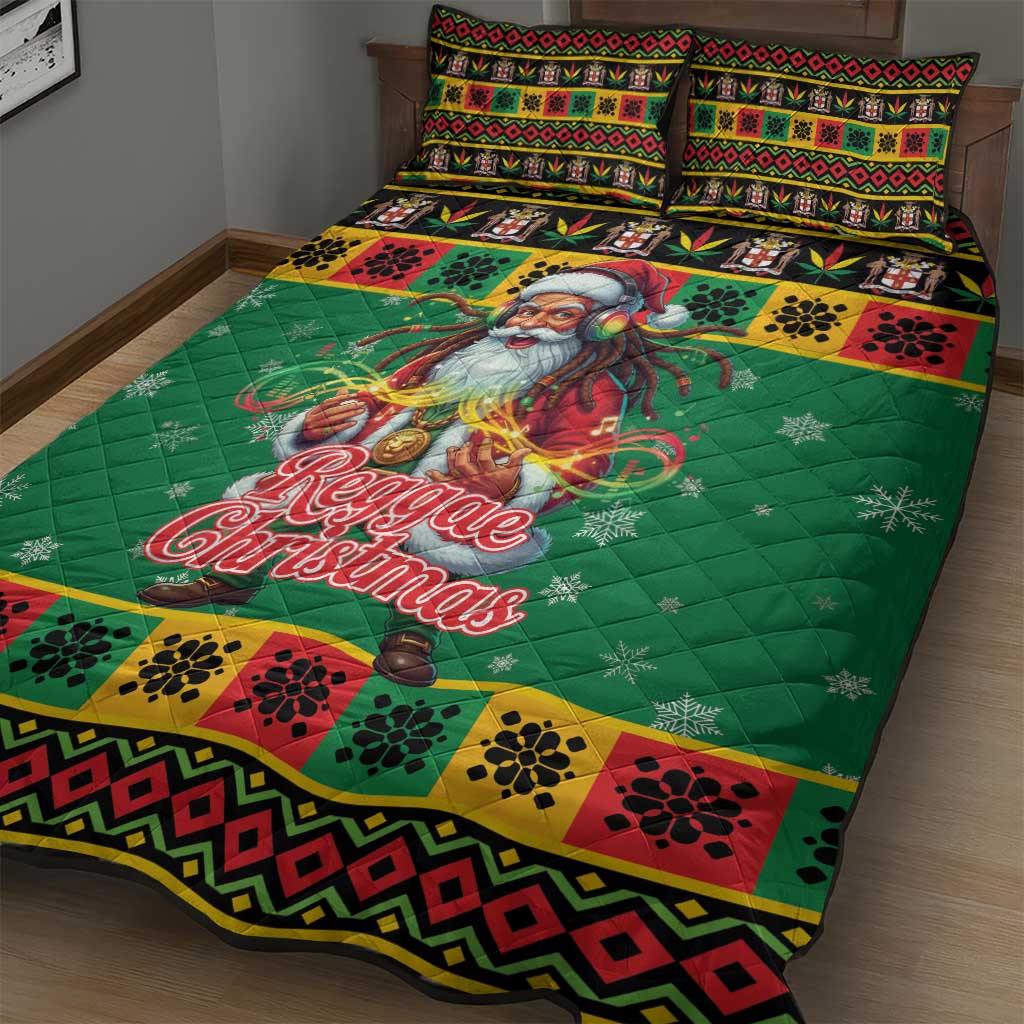 Jamaica Christmas Quilt Bed Set Reggae Santa with Dreadlocks Design - Wonder Print Shop