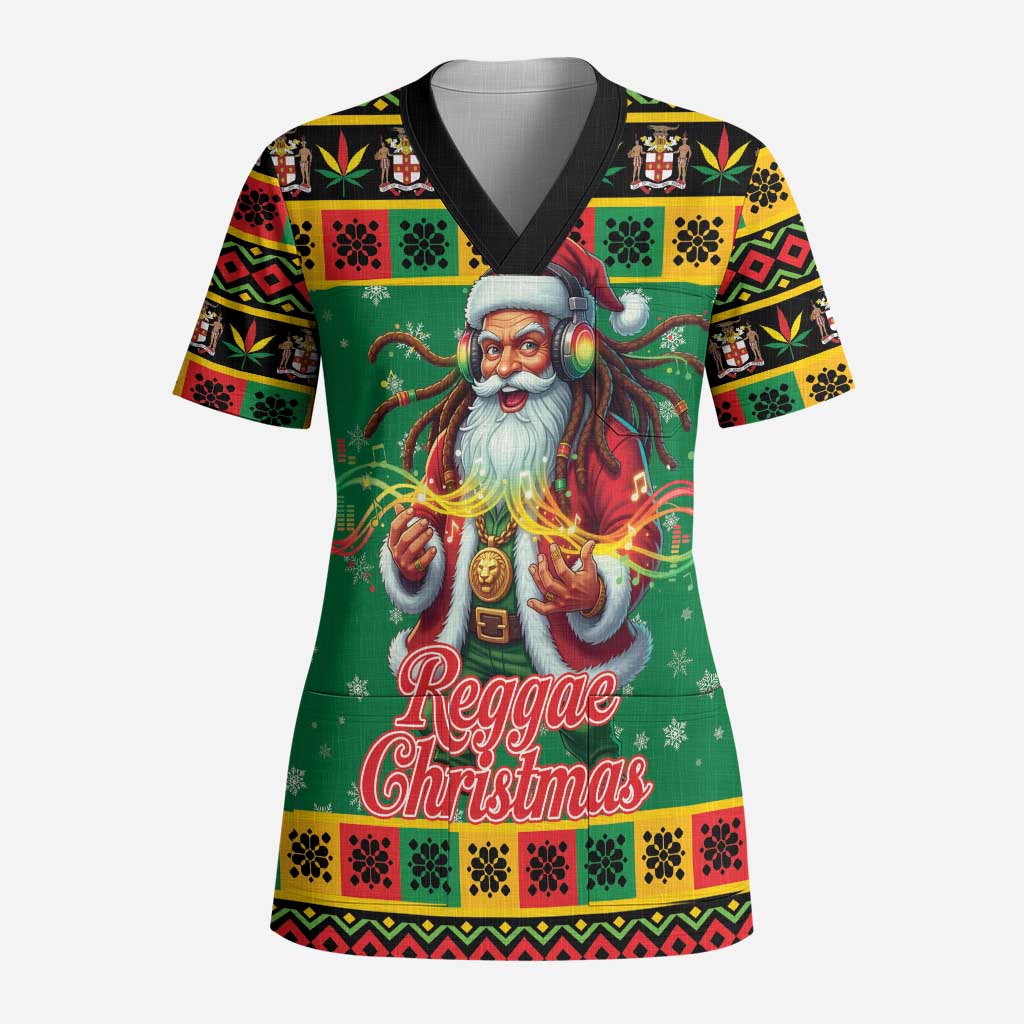 Jamaica Christmas Scrub Top Reggae Santa with Dreadlocks Design - Wonder Print Shop