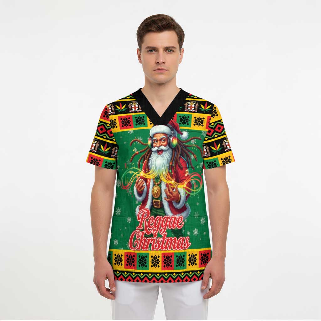 Jamaica Christmas Scrub Top Reggae Santa with Dreadlocks Design - Wonder Print Shop