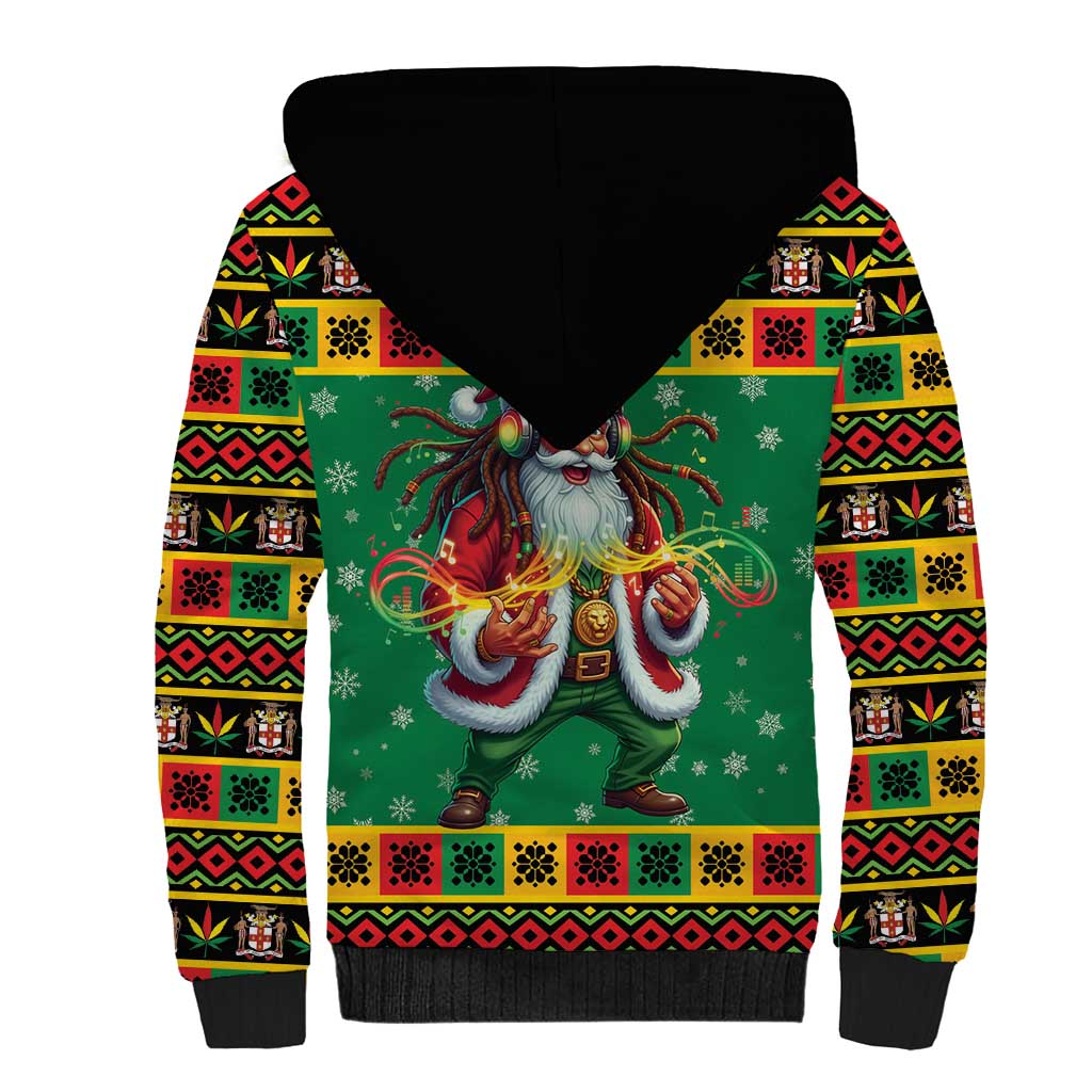 Jamaica Christmas Sherpa Hoodie Reggae Santa with Dreadlocks Design - Wonder Print Shop