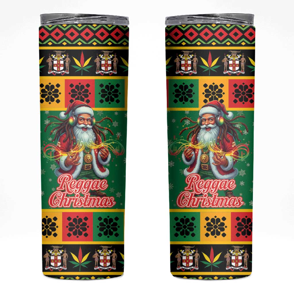 Jamaica Christmas Skinny Tumbler Reggae Santa with Dreadlocks Design - Wonder Print Shop