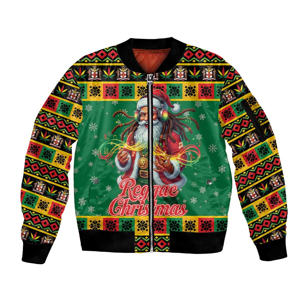 Jamaica Christmas Sleeve Zip Bomber Jacket Reggae Santa with Dreadlocks Design - Wonder Print Shop