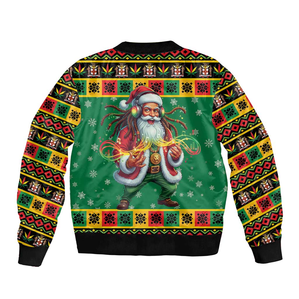 Jamaica Christmas Sleeve Zip Bomber Jacket Reggae Santa with Dreadlocks Design - Wonder Print Shop
