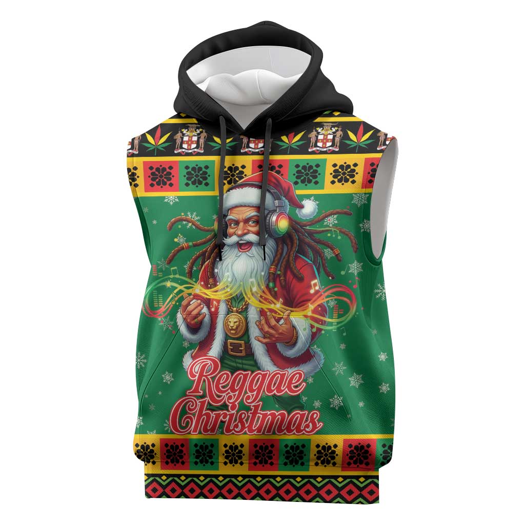 Jamaica Christmas Sleeveless Hoodie Reggae Santa with Dreadlocks Design - Wonder Print Shop