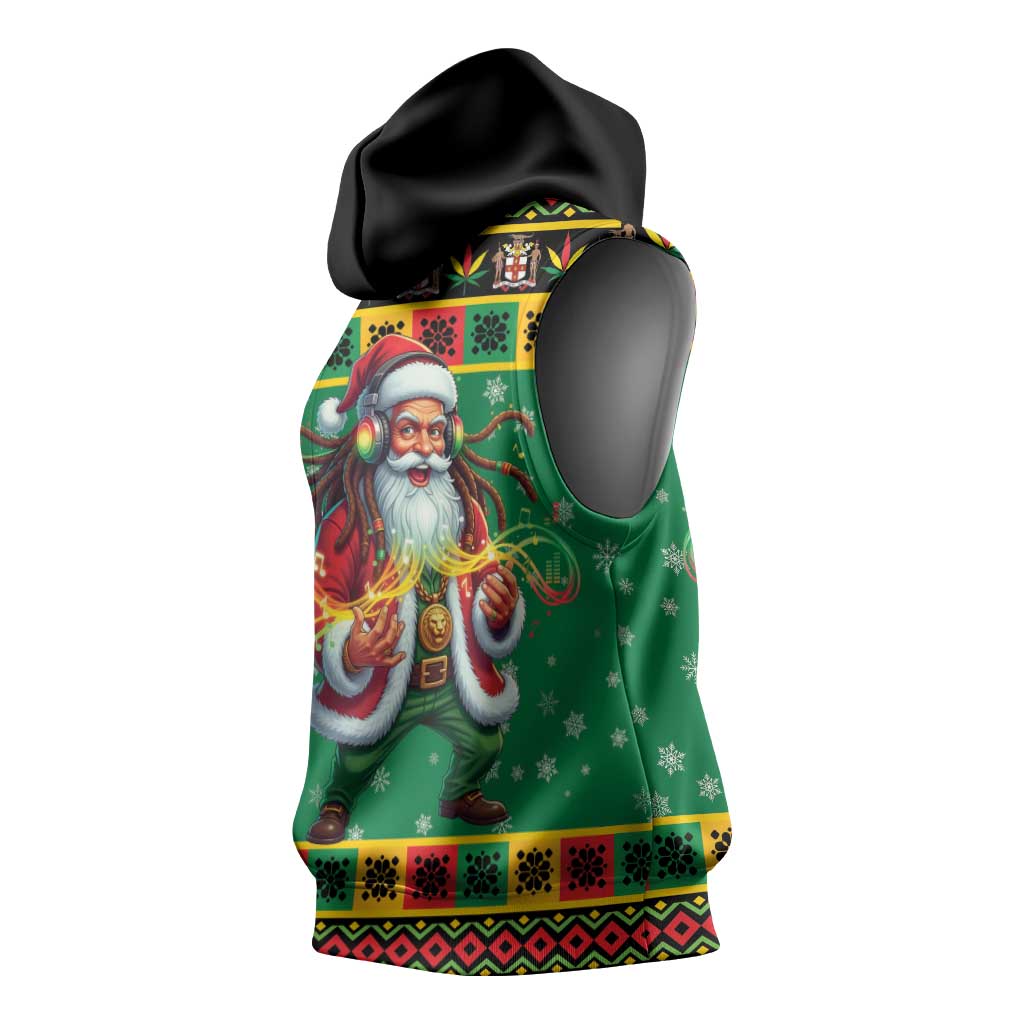 Jamaica Christmas Sleeveless Hoodie Reggae Santa with Dreadlocks Design - Wonder Print Shop