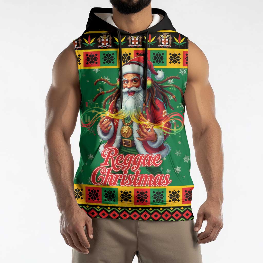 Jamaica Christmas Sleeveless Hoodie Reggae Santa with Dreadlocks Design - Wonder Print Shop