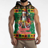 Jamaica Christmas Sleeveless Hoodie Reggae Santa with Dreadlocks Design - Wonder Print Shop