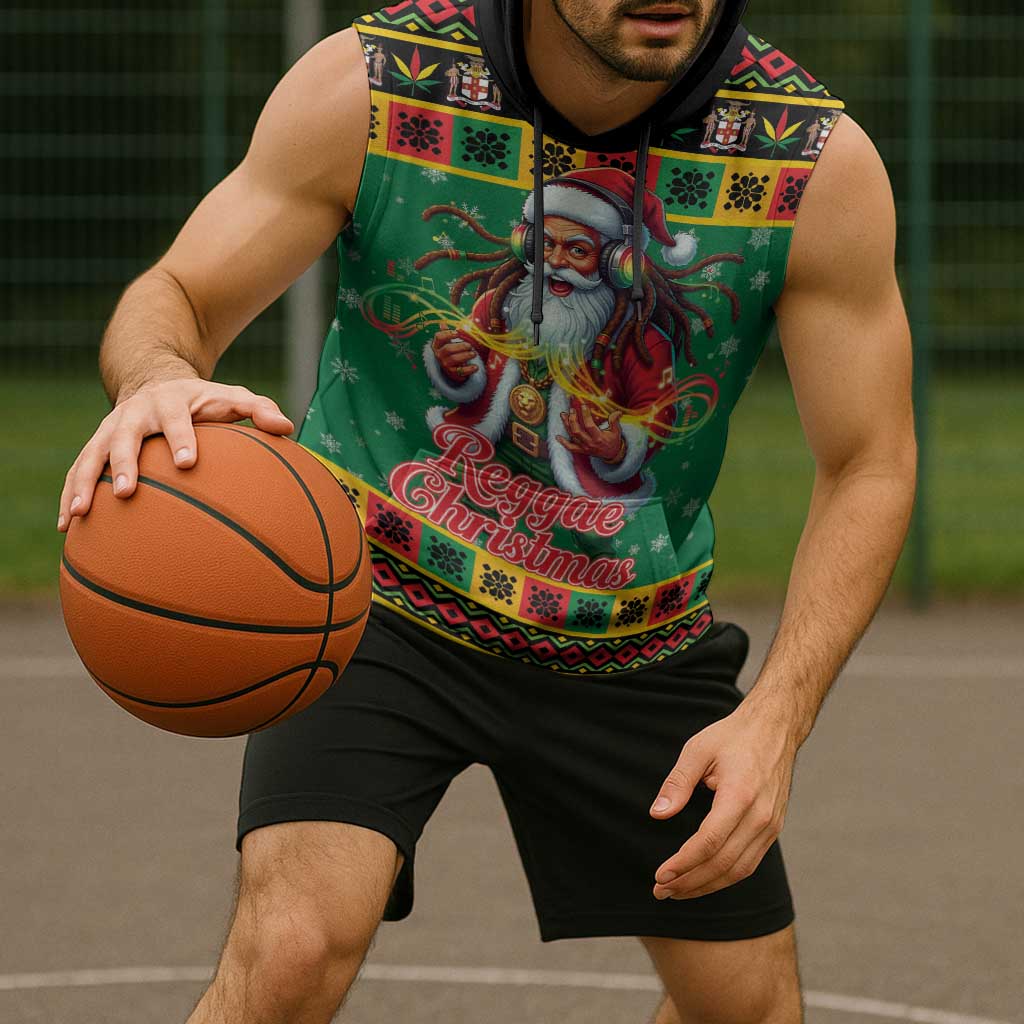 Jamaica Christmas Sleeveless Hoodie Reggae Santa with Dreadlocks Design - Wonder Print Shop