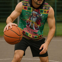 Jamaica Christmas Sleeveless Hoodie Reggae Santa with Dreadlocks Design - Wonder Print Shop