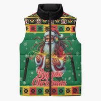 Jamaica Christmas Sleeveless Puffer Jacket Reggae Santa with Dreadlocks Design - Wonder Print Shop