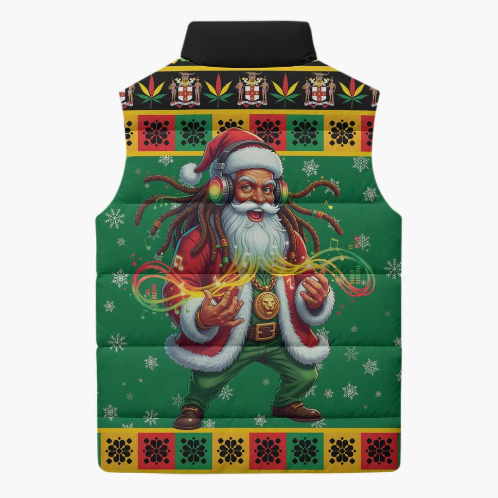 Jamaica Christmas Sleeveless Puffer Jacket Reggae Santa with Dreadlocks Design - Wonder Print Shop