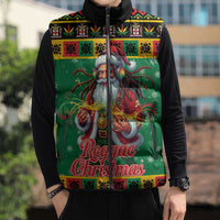 Jamaica Christmas Sleeveless Puffer Jacket Reggae Santa with Dreadlocks Design - Wonder Print Shop