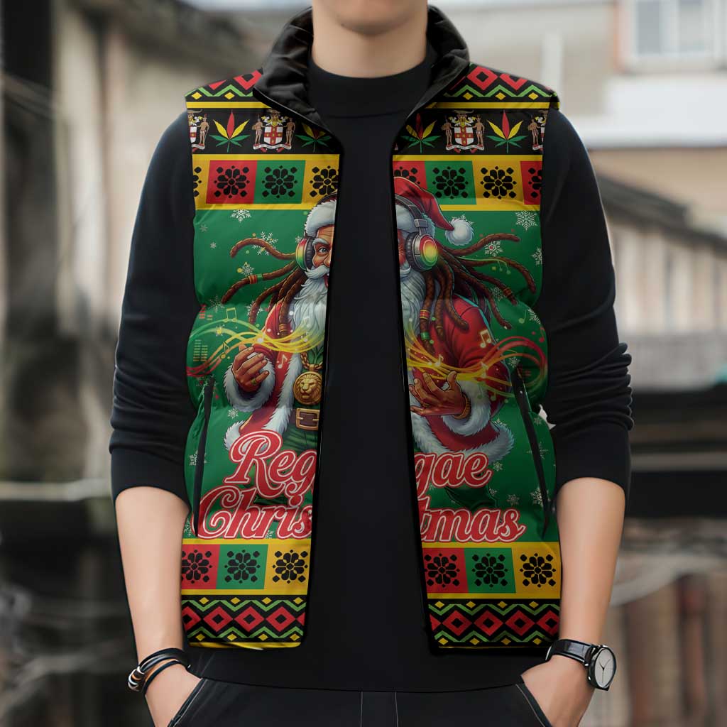 Jamaica Christmas Sleeveless Puffer Jacket Reggae Santa with Dreadlocks Design - Wonder Print Shop