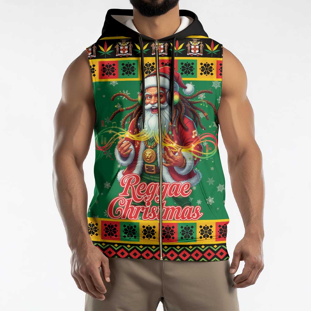 Jamaica Christmas Sleeveless Zip Hoodie Reggae Santa with Dreadlocks Design - Wonder Print Shop