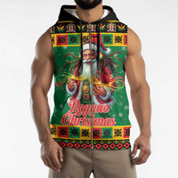 Jamaica Christmas Sleeveless Zip Hoodie Reggae Santa with Dreadlocks Design - Wonder Print Shop