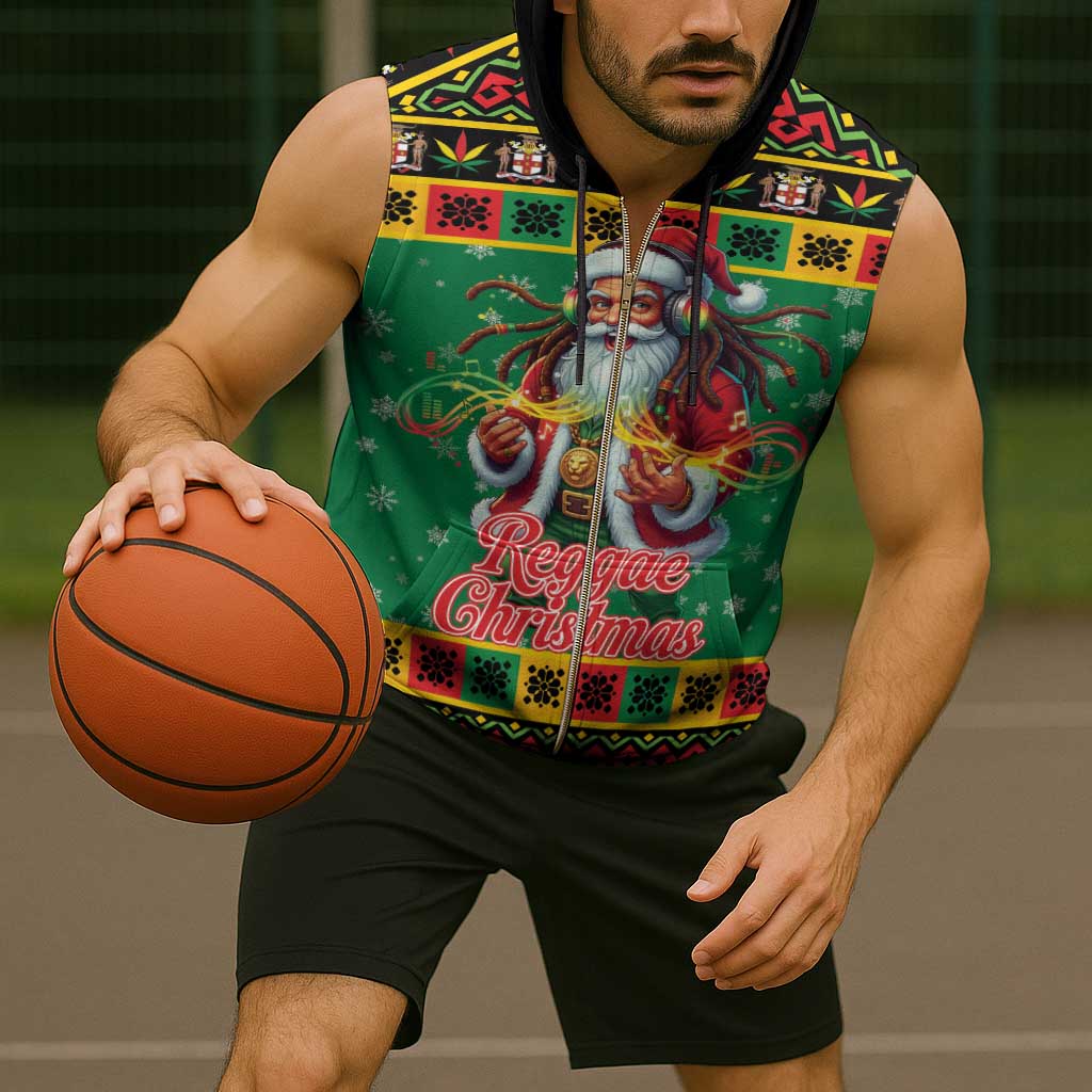 Jamaica Christmas Sleeveless Zip Hoodie Reggae Santa with Dreadlocks Design - Wonder Print Shop