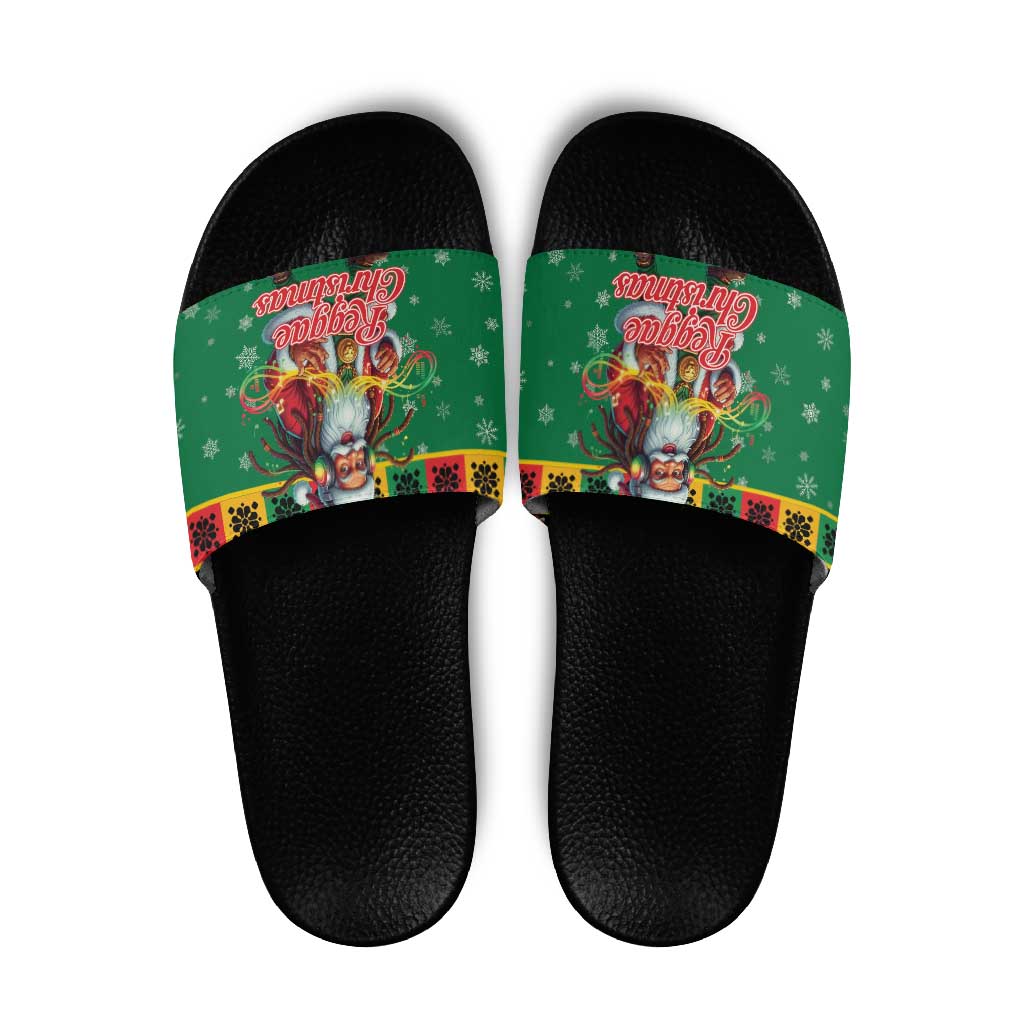 Jamaica Christmas Slide Sandals Reggae Santa with Dreadlocks Design - Wonder Print Shop