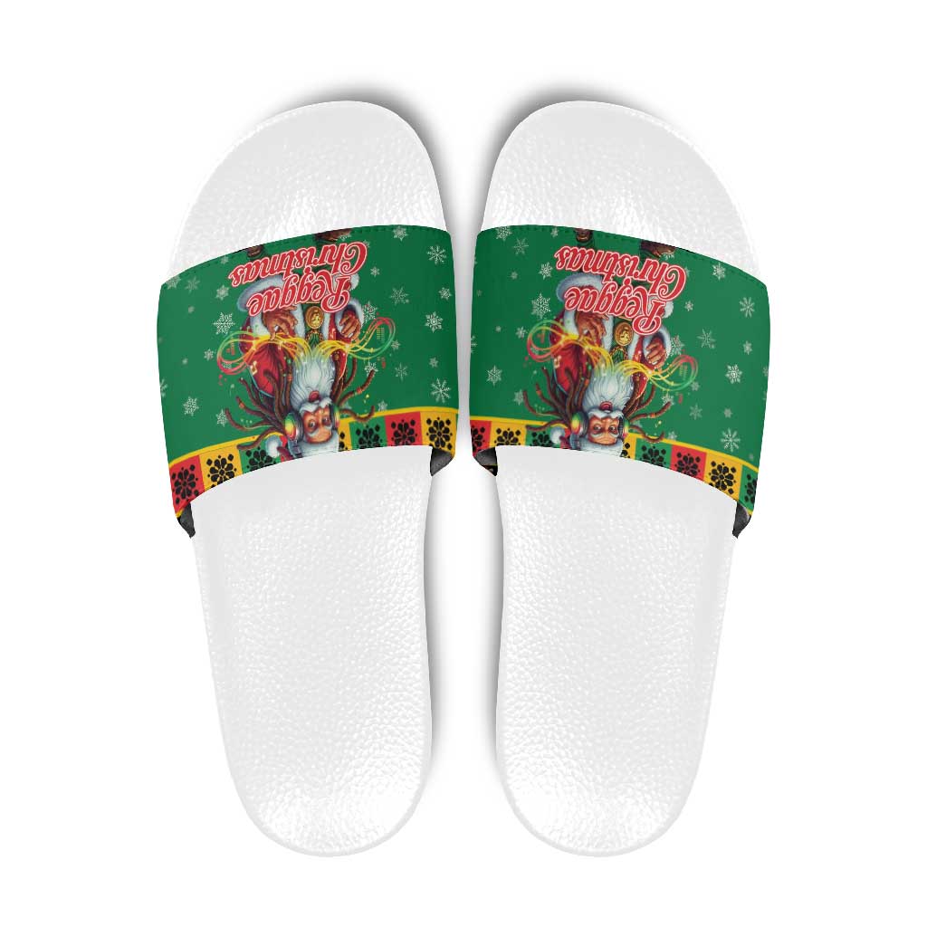 Jamaica Christmas Slide Sandals Reggae Santa with Dreadlocks Design - Wonder Print Shop