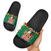 Jamaica Christmas Slide Sandals Reggae Santa with Dreadlocks Design - Wonder Print Shop