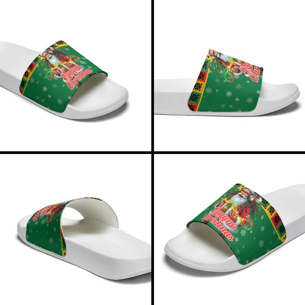Jamaica Christmas Slide Sandals Reggae Santa with Dreadlocks Design - Wonder Print Shop