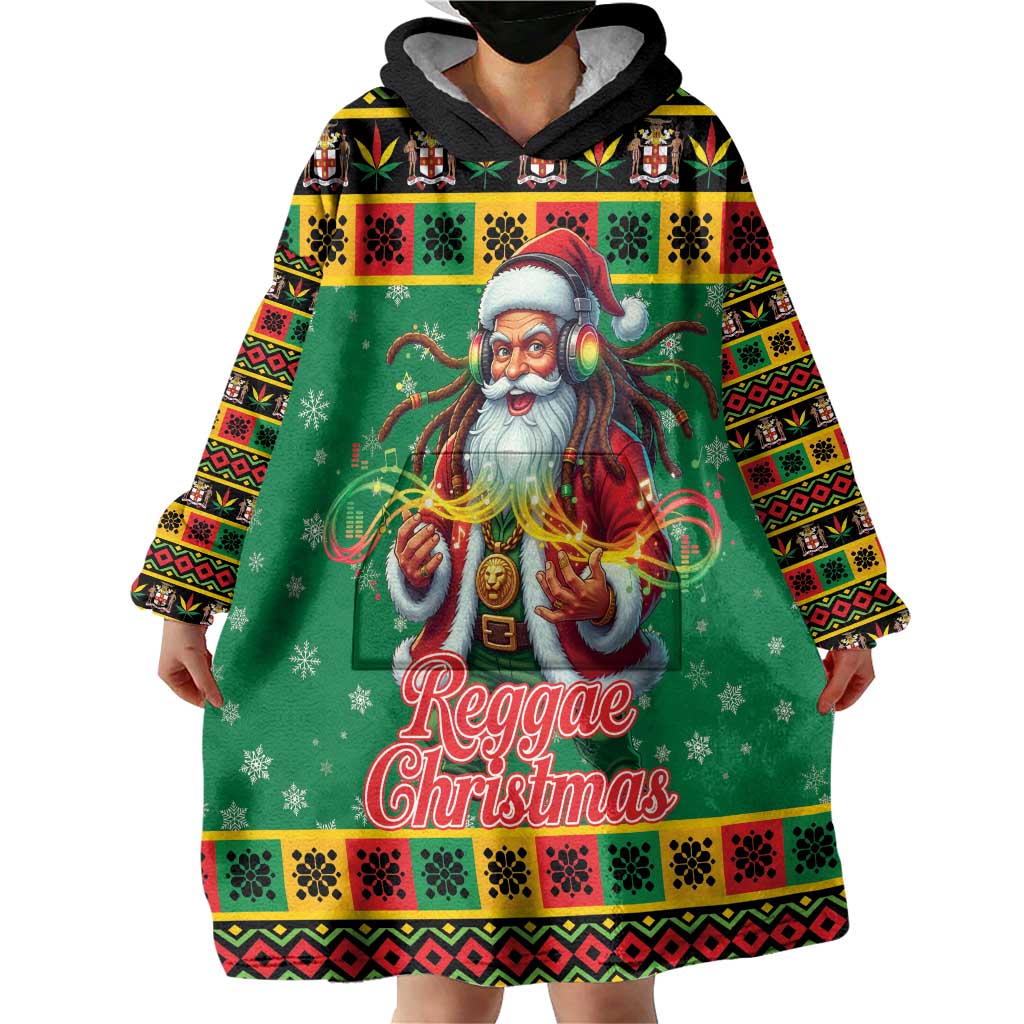 Jamaica Christmas Wearable Blanket Hoodie Reggae Santa with Dreadlocks Design - Wonder Print Shop