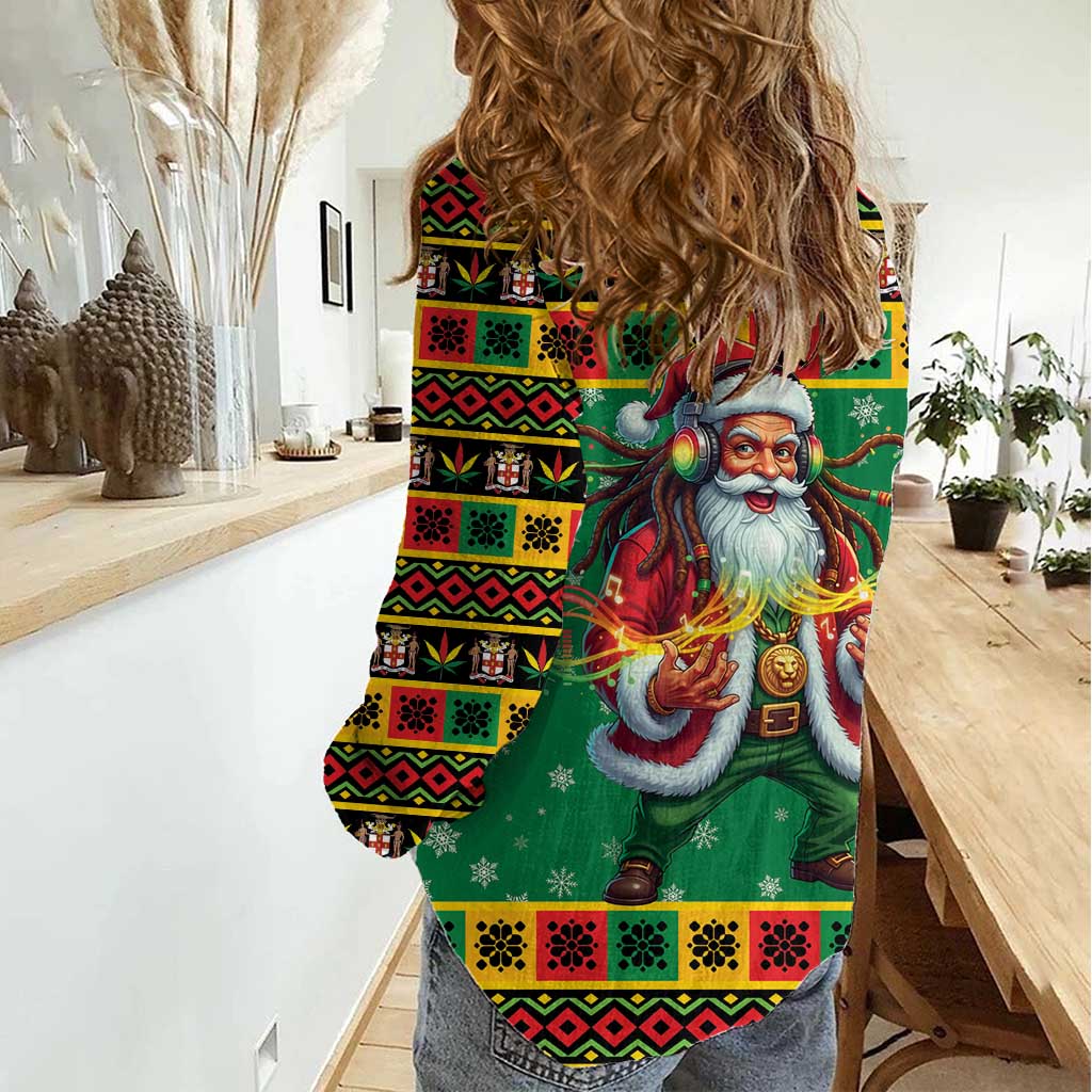 Jamaica Christmas Women Casual Shirt Reggae Santa with Dreadlocks Design - Wonder Print Shop