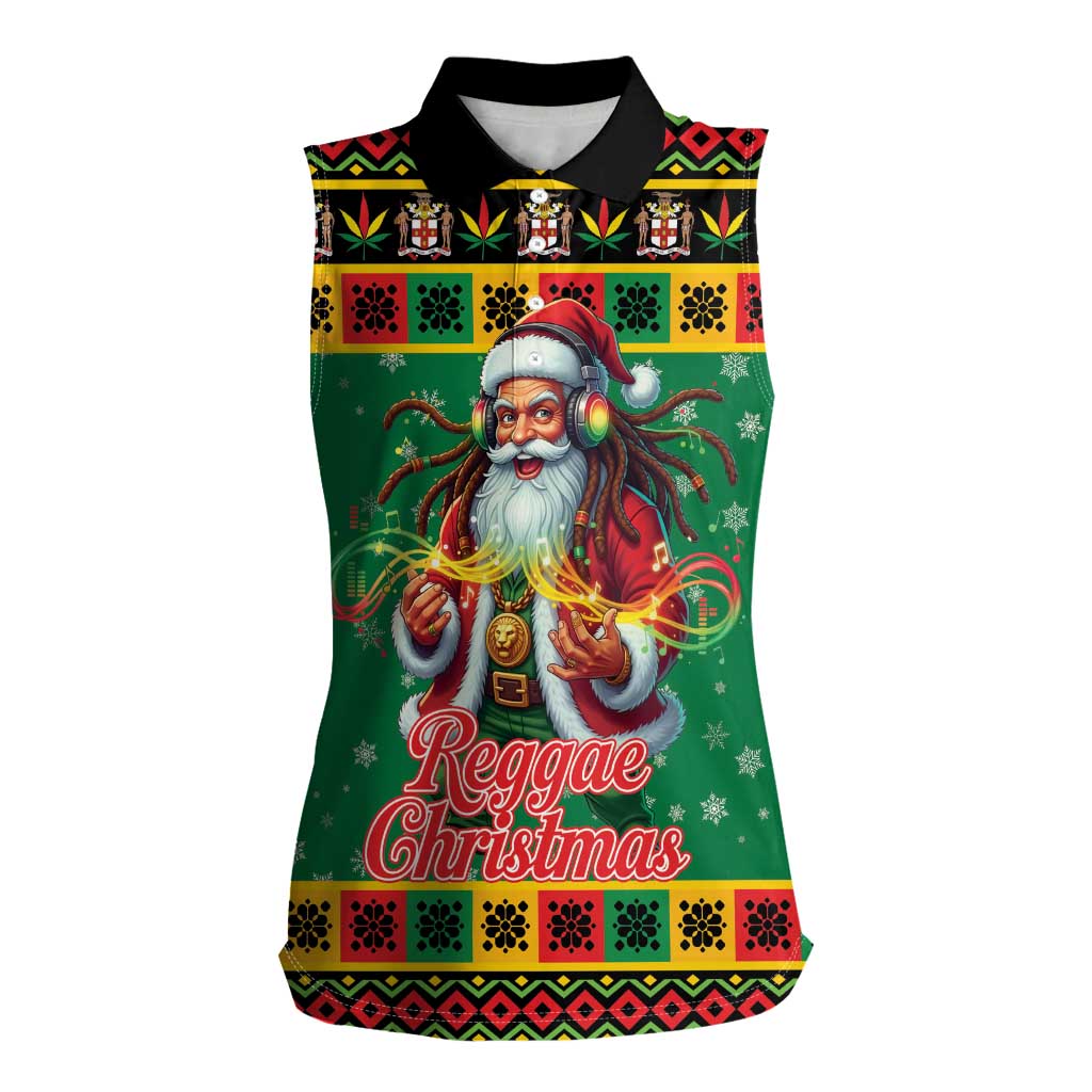 Jamaica Christmas Women Sleeveless Polo Shirt Reggae Santa with Dreadlocks Design - Wonder Print Shop