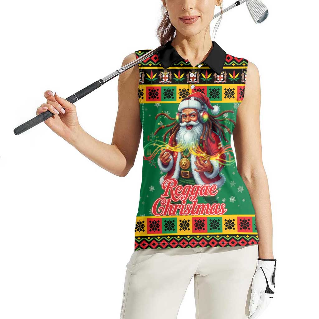 Jamaica Christmas Women Sleeveless Polo Shirt Reggae Santa with Dreadlocks Design - Wonder Print Shop