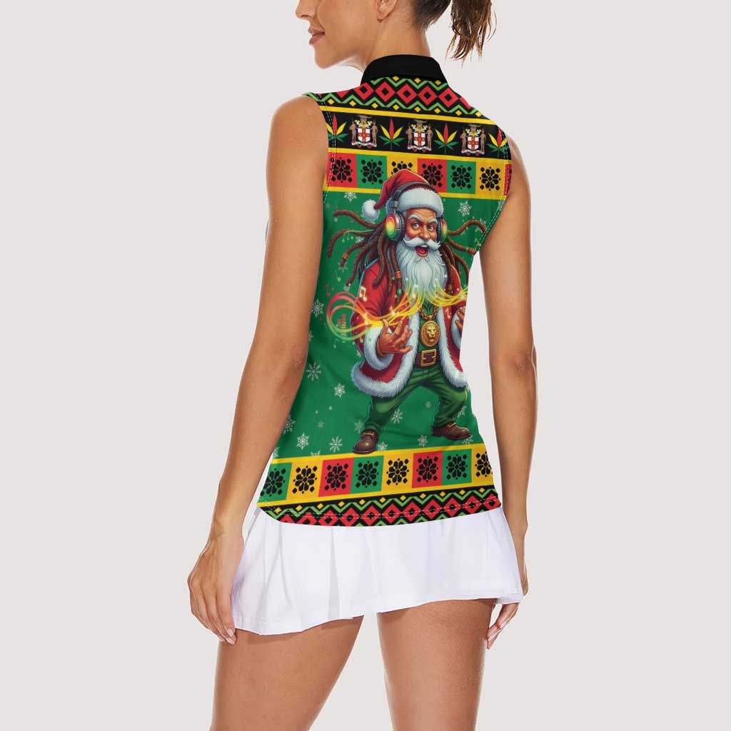 Jamaica Christmas Women Sleeveless Polo Shirt Reggae Santa with Dreadlocks Design - Wonder Print Shop