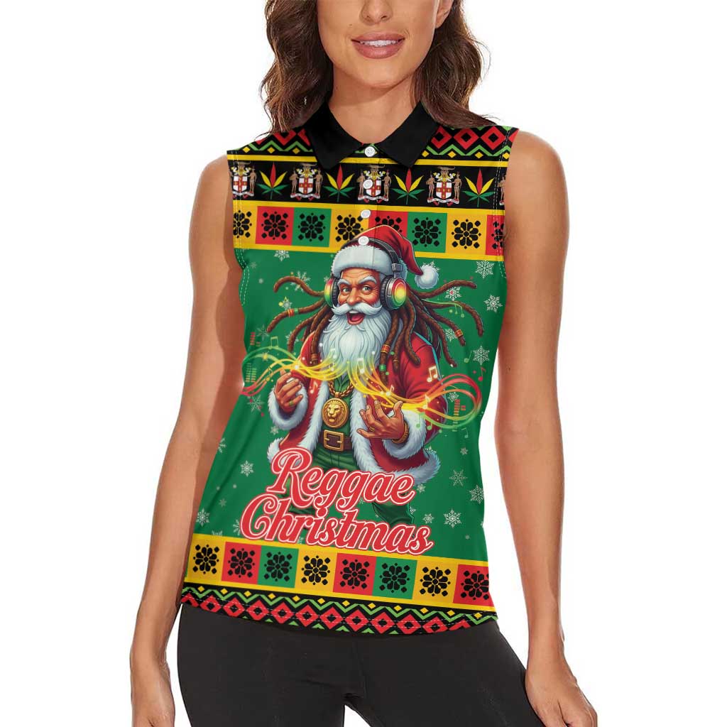 Jamaica Christmas Women Sleeveless Polo Shirt Reggae Santa with Dreadlocks Design - Wonder Print Shop