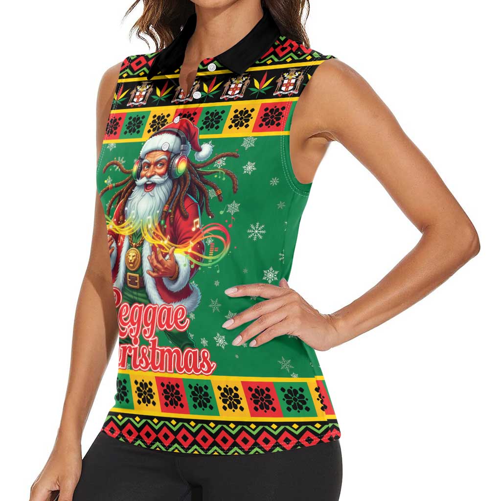 Jamaica Christmas Women Sleeveless Polo Shirt Reggae Santa with Dreadlocks Design - Wonder Print Shop