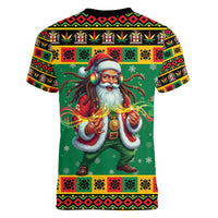 Jamaica Christmas Women V-Neck T-Shirt Reggae Santa with Dreadlocks Design - Wonder Print Shop