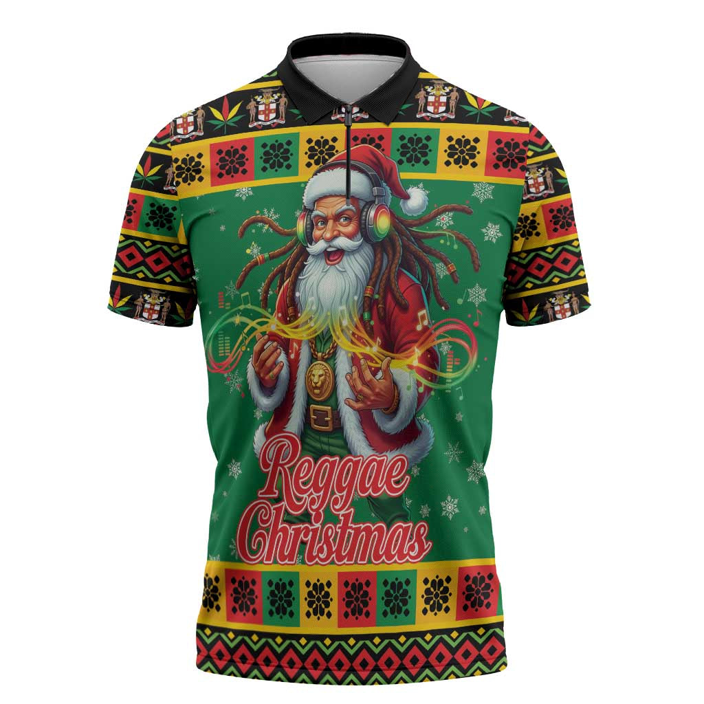 Jamaica Christmas Zipper Polo Shirt Reggae Santa with Dreadlocks Design - Wonder Print Shop