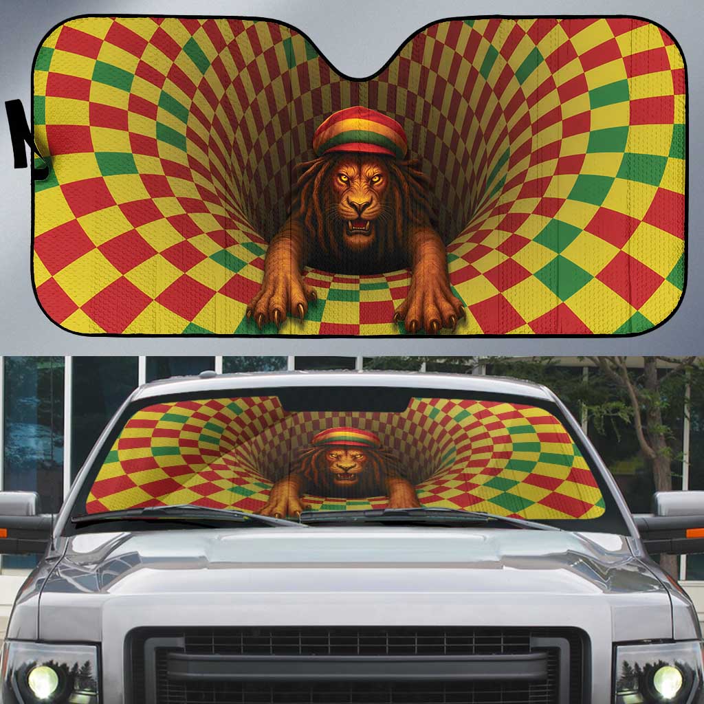 Jamaica Reggae Lion Auto Sun Shade Reggae Optical 3D Illusion - Wonder Print Shop