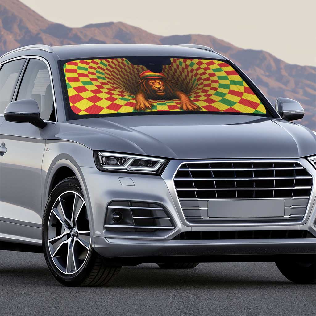 Jamaica Reggae Lion Auto Sun Shade Reggae Optical 3D Illusion - Wonder Print Shop