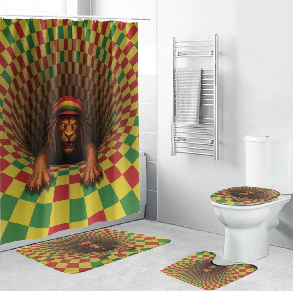 Jamaica Reggae Lion Bathroom Set Reggae Optical 3D Illusion - Wonder Print Shop