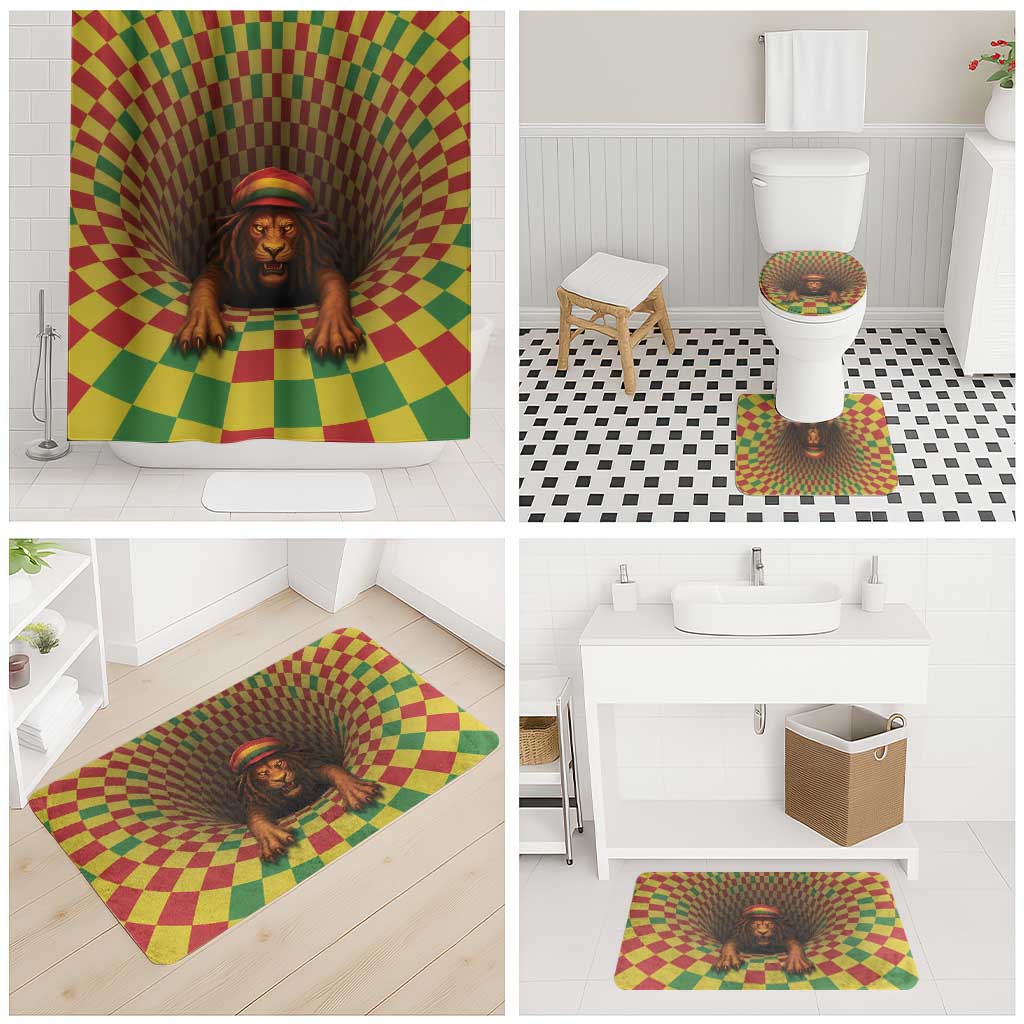 Jamaica Reggae Lion Bathroom Set Reggae Optical 3D Illusion - Wonder Print Shop